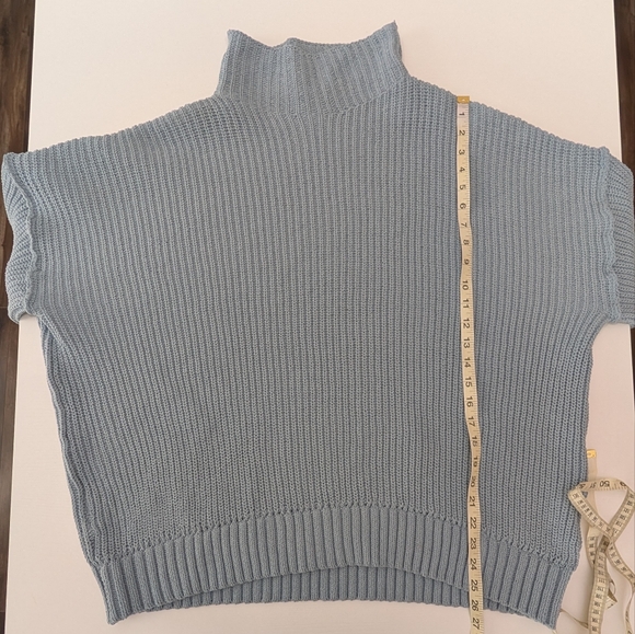 Aerie Women's Oversized Chunky Knit Pullover Sweater Mock Neck Light Blue Cozy M - Picture 6 of 9
